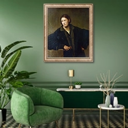 «Портрет Стефано Нани» в интерьере гостиной в зеленых тонах