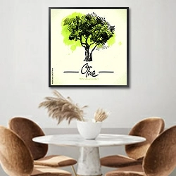 «Оливковое дерево с зеленой кляксой» в интерьере кухни над кофейным столиком
