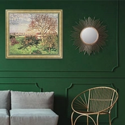 «Autumn morning at Eragny, 1897» в интерьере классической гостиной с зеленой стеной над диваном