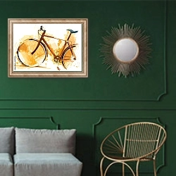 «Велосипед 7» в интерьере классической гостиной с зеленой стеной над диваном
