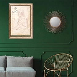 «W.40 Sketch of a female figure» в интерьере классической гостиной с зеленой стеной над диваном