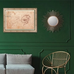 «Study of a Crouching Figure» в интерьере классической гостиной с зеленой стеной над диваном