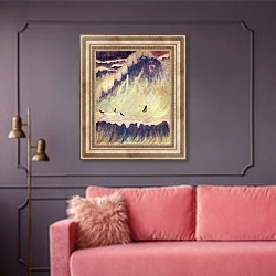 «Финал (Соната моря)» в интерьере гостиной с розовым диваном