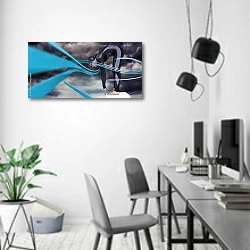 «Пловец в гидрокостюме готов к погружению» в интерьере современного офиса в минималистичном стиле