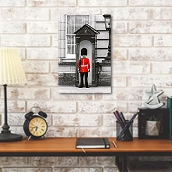 «Часовой в красном у Букингемского дворца» в интерьере кабинета в стиле лофт над столом