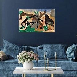 «Two sheep» в интерьере современной гостиной в синем цвете