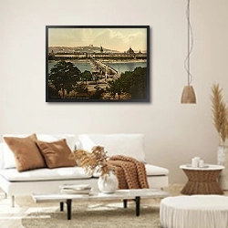 «Франция. Лион, мост Гийотьер и отель Дьё» в интерьере светлой гостиной в стиле ретро