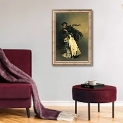 «The Spanish Dancer, study for 'El Jaleo', 1882» в интерьере гостиной в бордовых тонах