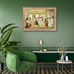 «Cinq Heures chez le Couturier Paquin, 1906» в интерьере гостиной в зеленых тонах