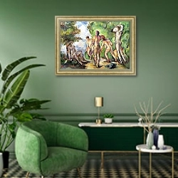 «Bathers, c.1892-94» в интерьере гостиной в зеленых тонах