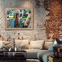 «Chicago» в интерьере гостиной в стиле лофт с кирпичной стеной