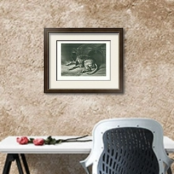 «Sleeping Bloodhound» в интерьере кабинета с песочной стеной над столом
