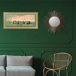 «The Beach» в интерьере классической гостиной с зеленой стеной над диваном