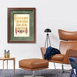 «Chard Leaves and Red-Winged Grasshopper» в интерьере кабинета с кожаным креслом