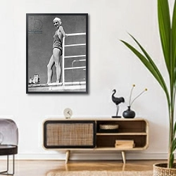 «Female swimmer, 1930s» в интерьере комнаты в стиле ретро над тумбой