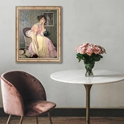 «Portrait of a young woman 1» в интерьере в классическом стиле над креслом