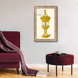 «Cup, belonging to the Company of Goldsmiths, c 1558» в интерьере гостиной в бордовых тонах