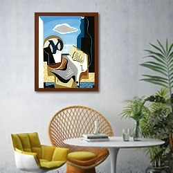 «Composition À L’oiseau» в интерьере современной гостиной с желтым креслом
