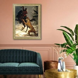 «Siberian Tiger Attacking a Cossack» в интерьере классической гостиной над диваном