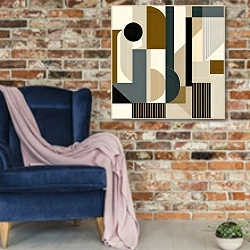 «Composition №49» в интерьере в стиле лофт с кирпичной стеной и синим креслом