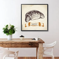 «Иллюстрация с круассаном» в интерьере кухни с деревянным столом