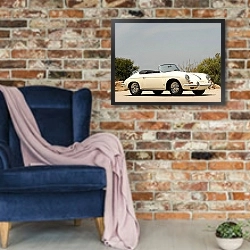 «Porsche 356B 1600 Super Roadster '1960» в интерьере в стиле лофт с кирпичной стеной и синим креслом