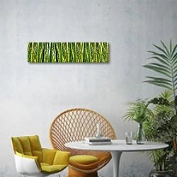 «Панорама с бамбуковыми джунглями» в интерьере современной гостиной с желтым креслом