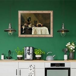 «The Blackcurrant Tart, 1635» в интерьере кухни с зелеными стенами