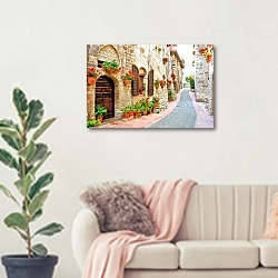 «Италия, Тоскана. Цветочная улица» в интерьере современной светлой гостиной над диваном