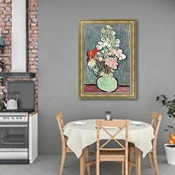 «Натюрморт: мальва в вазе» в интерьере кухни над обеденным столом