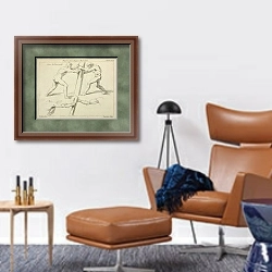 «Studies of two figures pushing against a pillar» в интерьере кабинета с кожаным креслом