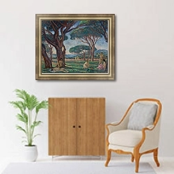 «Landscape from Provence with Idyllic Scenes» в интерьере гостиной в классическом стиле над диваном