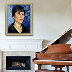 «Portrait of Anna Akhmatova 1922» в интерьере классической гостиной над камином