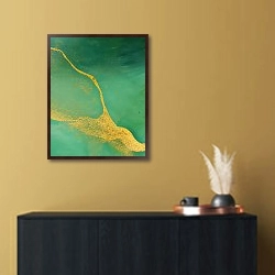 «Abstract green with gold ink art 2» в интерьере в стиле минимализм над комодом