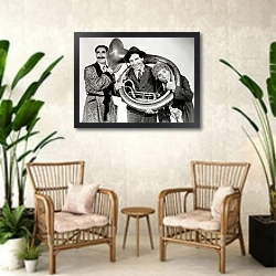 «Marx Brothers (A Day At The Races) 2» в интерьере комнаты в стиле ретро с плетеными креслами