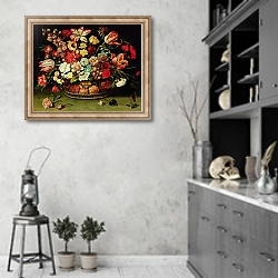 «Basket of Flowers 2» в интерьере современной кухни в серых тонах