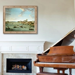 «The Thames from the Terrace of Somerset House looking towards Westminster» в интерьере классической гостиной над камином