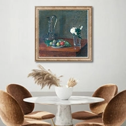«Натюрморт со стеклянным кувшином, фруктами и цветами» в интерьере кухни над кофейным столиком