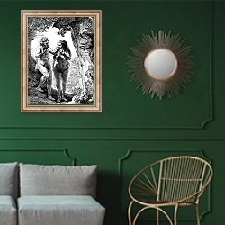 «Adam and Eve, 1638» в интерьере классической гостиной с зеленой стеной над диваном