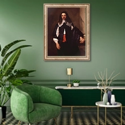 «Помпон II» в интерьере гостиной в зеленых тонах