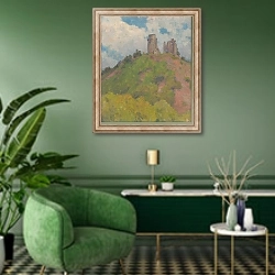 «The ruins of Slane Castle» в интерьере гостиной в зеленых тонах