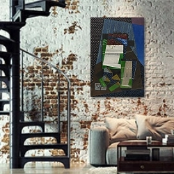 «Cherries» в интерьере двухярусной гостиной в стиле лофт с кирпичной стеной