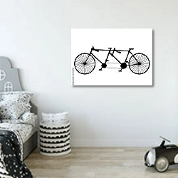 «Велосипед тандем на белом фоне» в интерьере детской комнаты для мальчика в светлых тонах