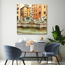 «Италия. Римский фонтан» в интерьере современной гостиной над комодом
