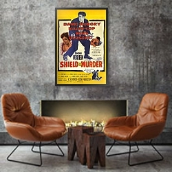 «Film Noir Poster - Shield For Murder» в интерьере в стиле лофт с бетонной стеной над камином