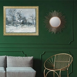 «Piette's House at Montfoucault, Snow Effect, 1874» в интерьере классической гостиной с зеленой стеной над диваном