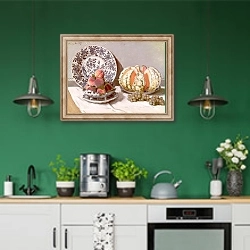 «Натюрморт с дыней» в интерьере кухни с зелеными стенами