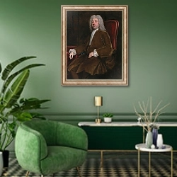 «Francis, 2nd Earl of Godolphin, c.1725» в интерьере гостиной в зеленых тонах