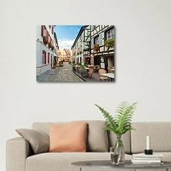 «Улица средневекового города Страсбург, Эльзас, Франция» в интерьере современной светлой гостиной над диваном