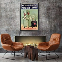 «Poster advertising pasta made by 'Rivoire et Carret'» в интерьере в стиле лофт с бетонной стеной над камином